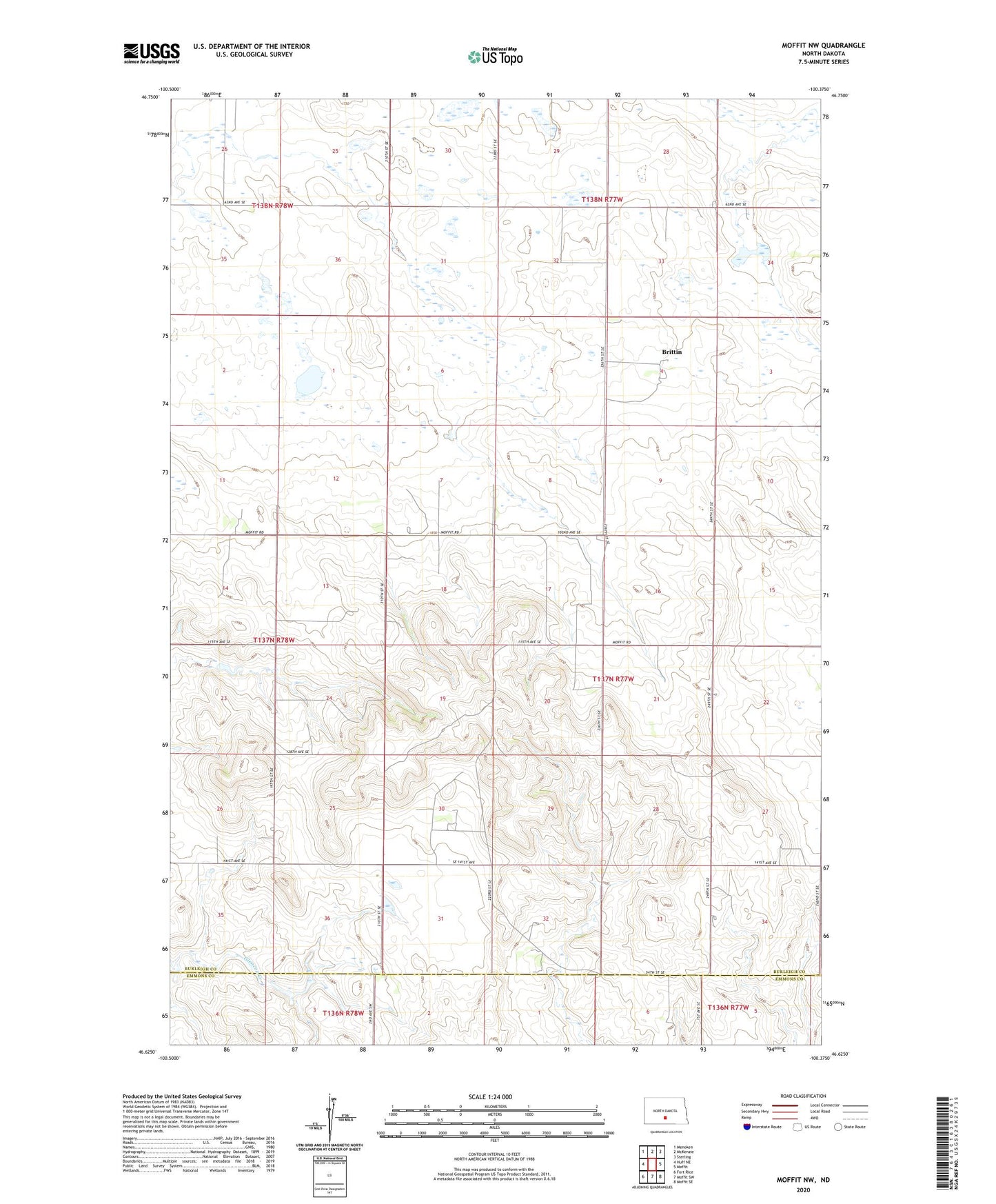 Moffit NW North Dakota US Topo Map Image