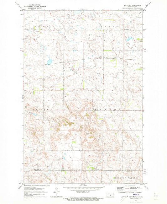 Classic USGS Moffit NW North Dakota 7.5'x7.5' Topo Map Image