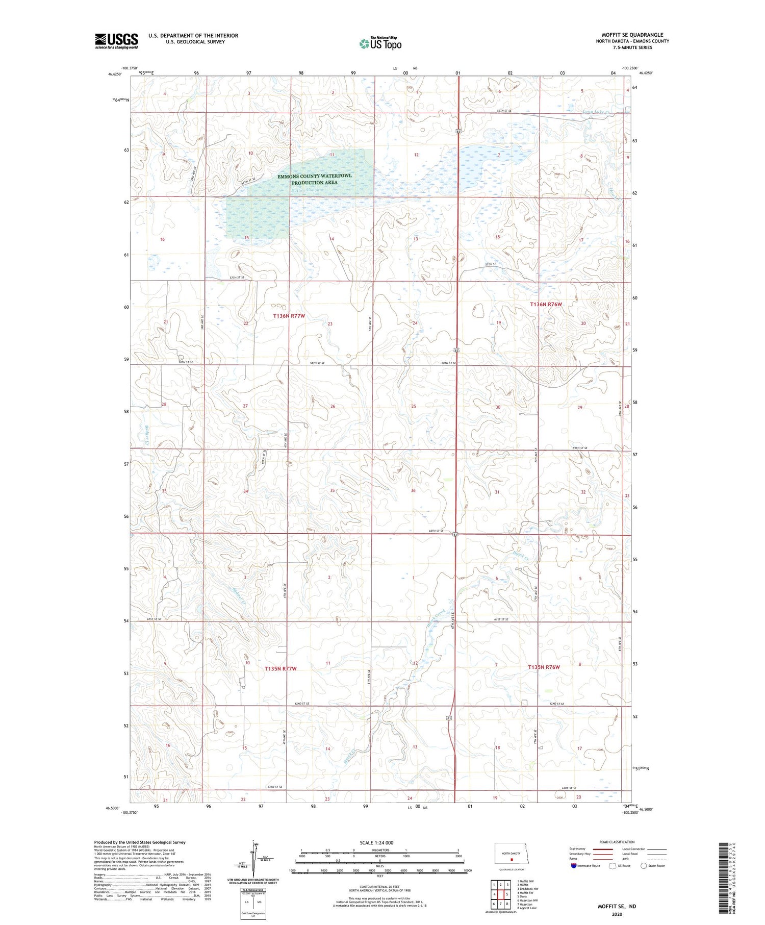 Moffit SE North Dakota US Topo Map Image