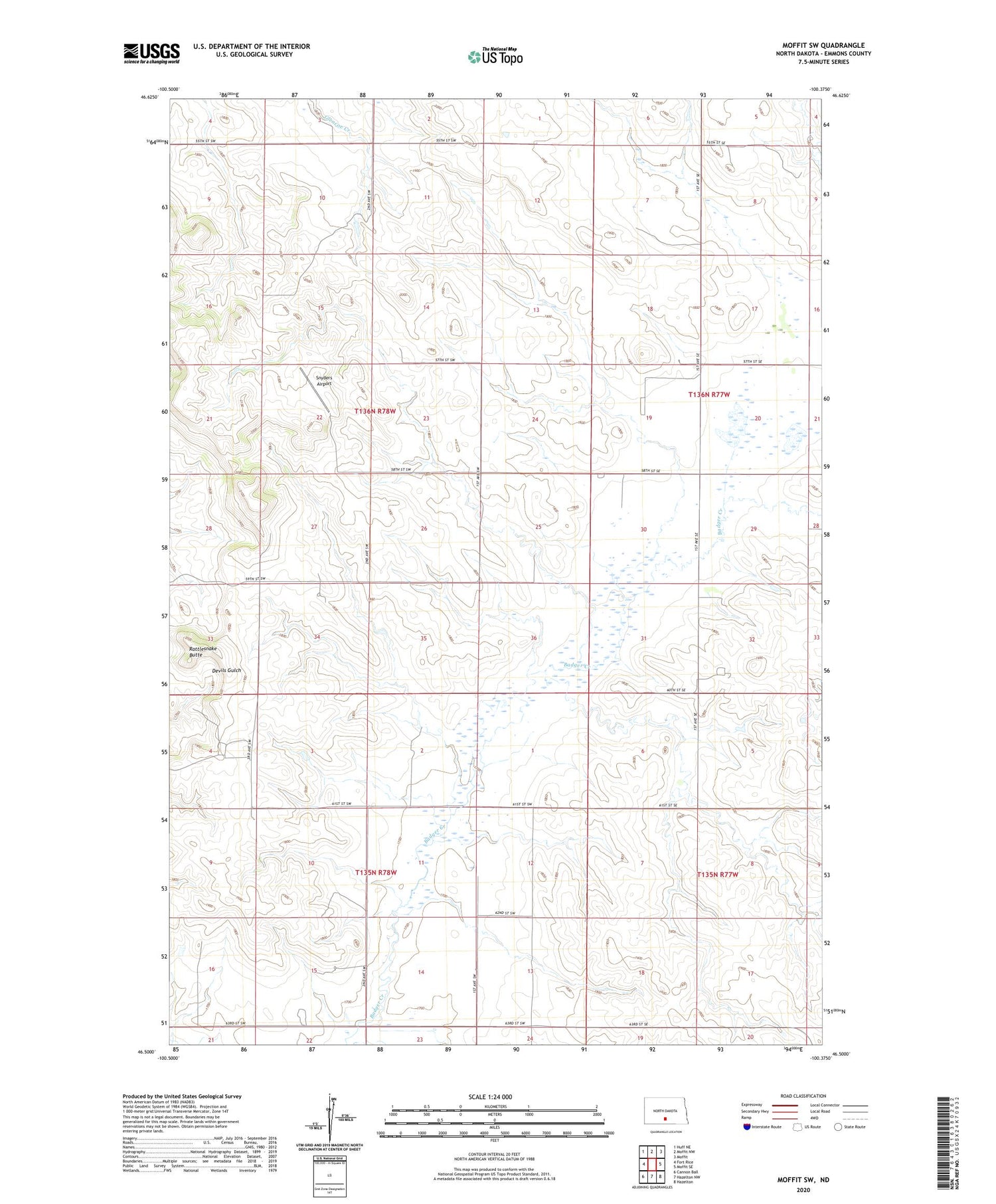 Moffit SW North Dakota US Topo Map Image