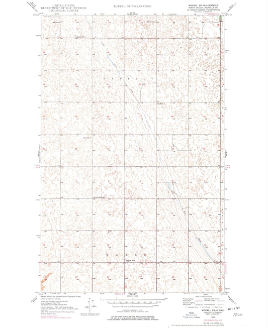 Classic USGS Mohall SW North Dakota 7.5'x7.5' Topo Map Image