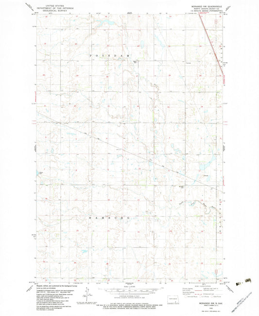 Classic USGS Monango NW North Dakota 7.5'x7.5' Topo Map Image