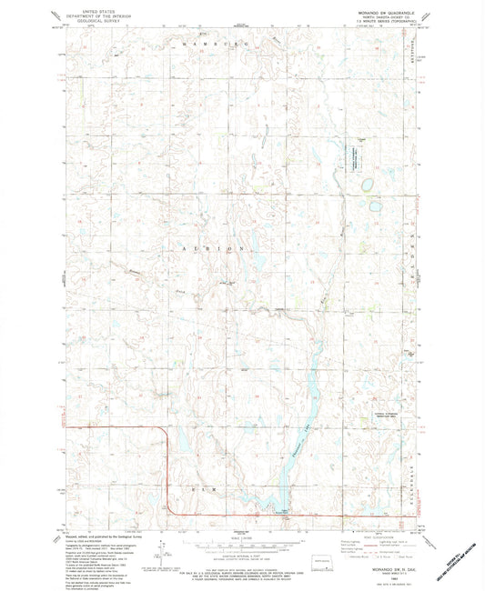 Classic USGS Monango SW North Dakota 7.5'x7.5' Topo Map Image