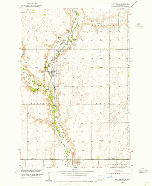 Classic USGS Montpelier North Dakota 7.5'x7.5' Topo Map Image