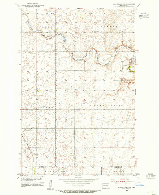Classic USGS Montpelier NW North Dakota 7.5'x7.5' Topo Map Image