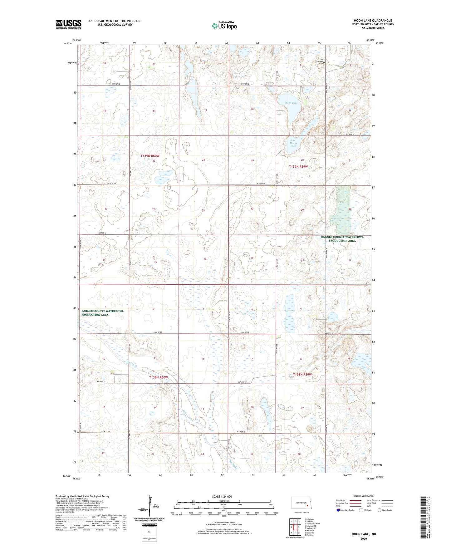Moon Lake North Dakota US Topo Map Image