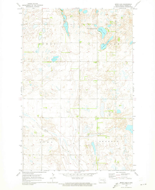 Classic USGS Moon Lake North Dakota 7.5'x7.5' Topo Map Image
