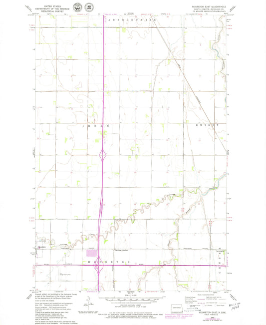 Classic USGS Mooreton East North Dakota 7.5'x7.5' Topo Map Image