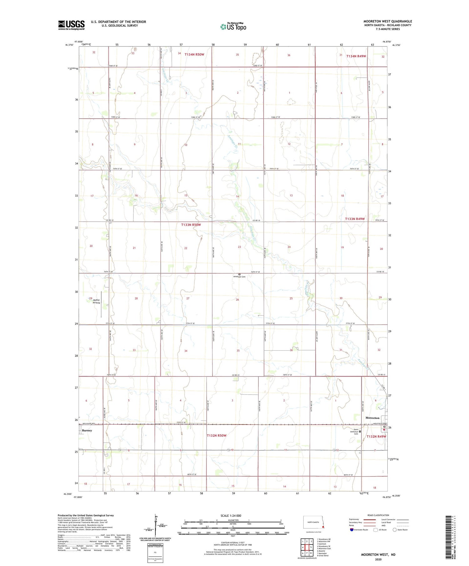 Mooreton West North Dakota US Topo Map Image