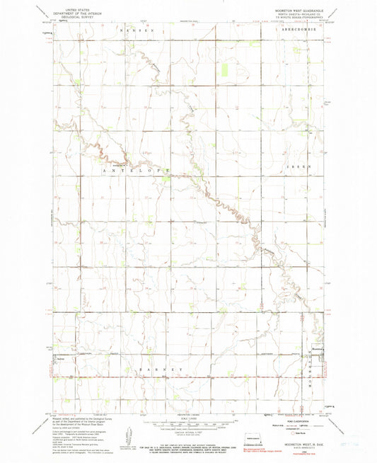 Classic USGS Mooreton West North Dakota 7.5'x7.5' Topo Map Image