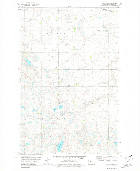 Classic USGS Mork Lake North Dakota 7.5'x7.5' Topo Map Image