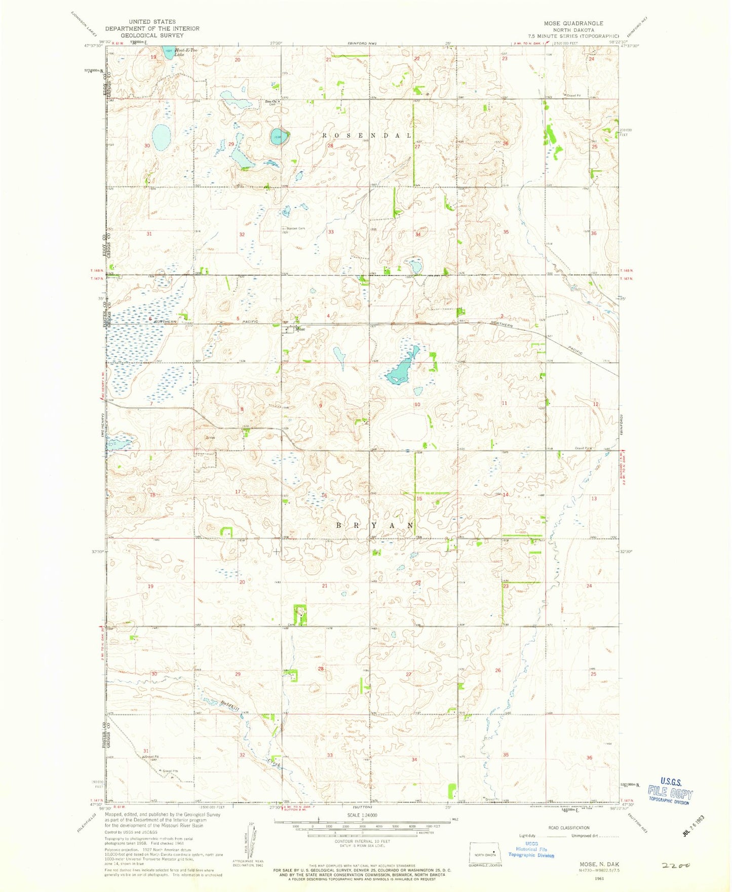 Classic USGS Mose North Dakota 7.5'x7.5' Topo Map Image