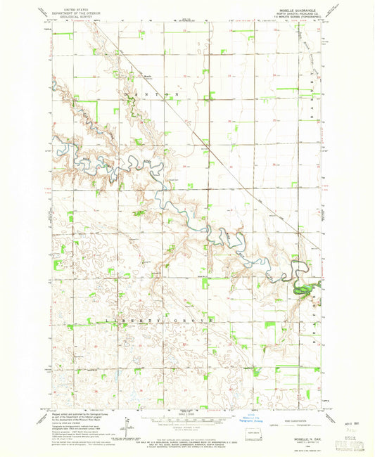 Classic USGS Moselle North Dakota 7.5'x7.5' Topo Map Image