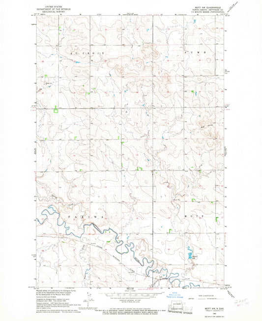 Classic USGS Mott NW North Dakota 7.5'x7.5' Topo Map Image