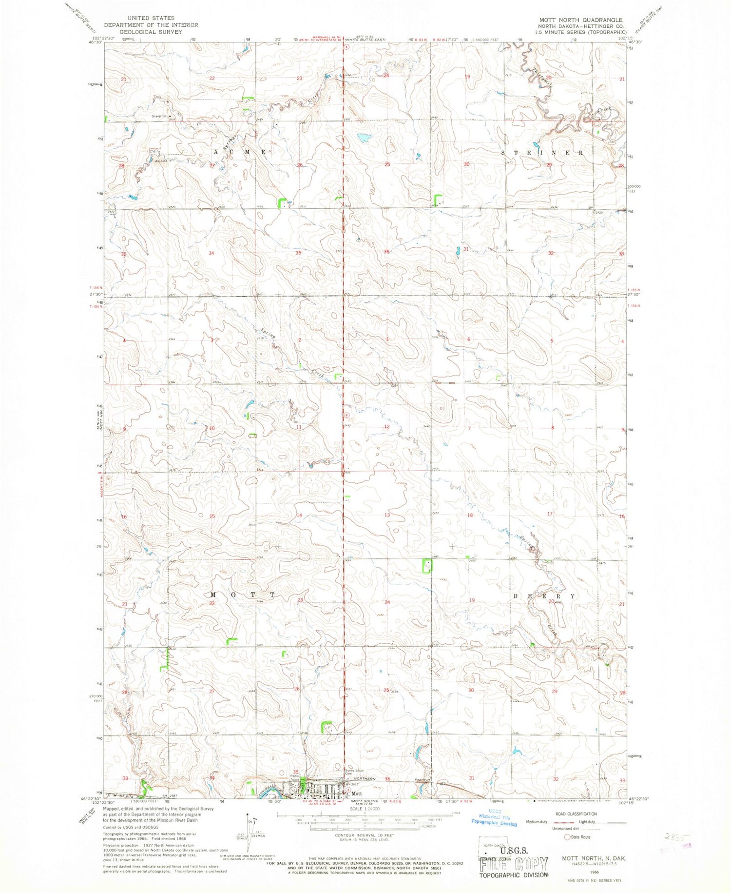 Classic USGS Mott North North Dakota 7.5'x7.5' Topo Map Image