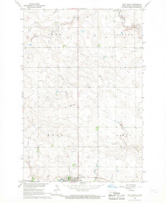 Classic USGS Mott North North Dakota 7.5'x7.5' Topo Map Image