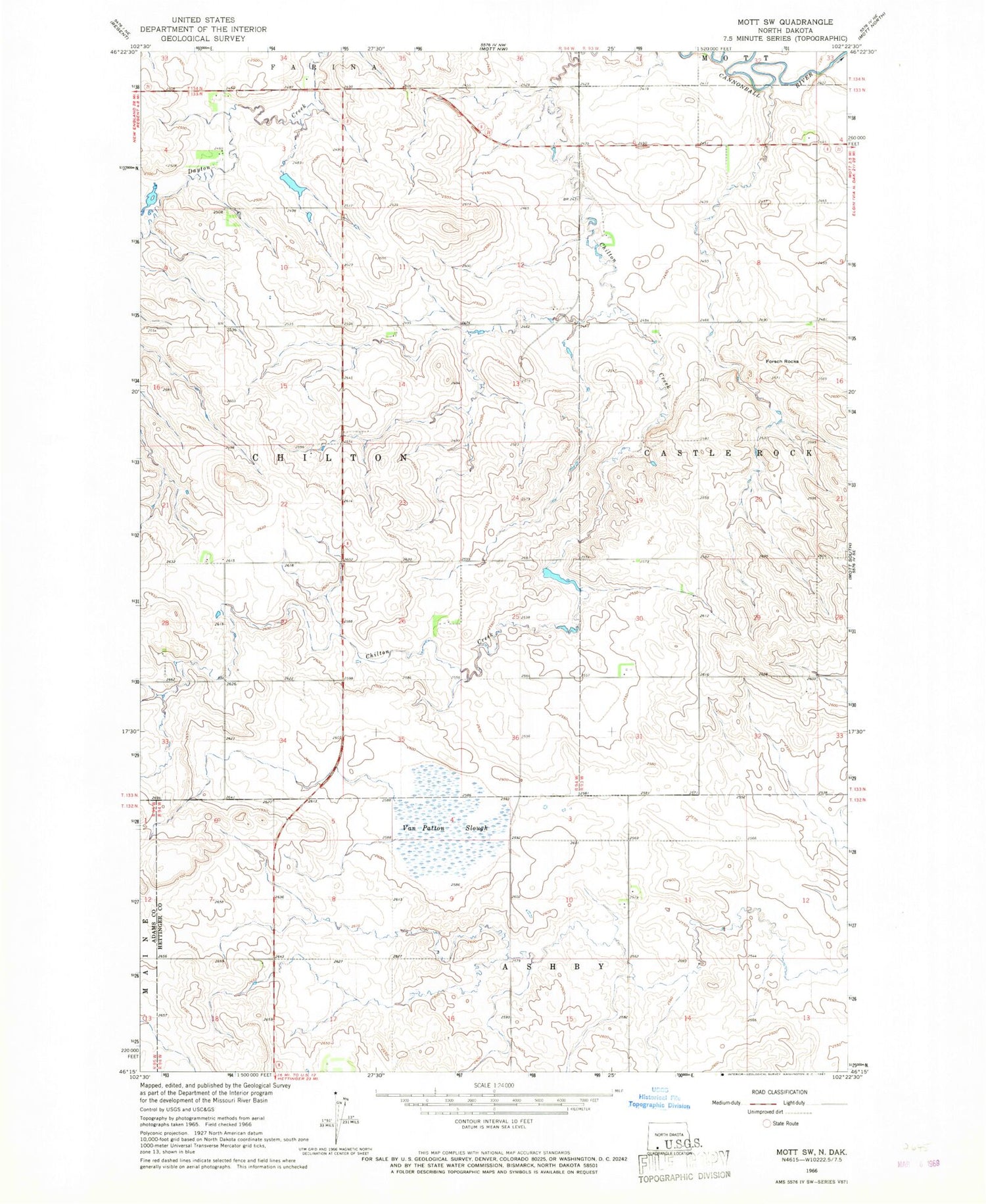 Classic USGS Mott SW North Dakota 7.5'x7.5' Topo Map Image