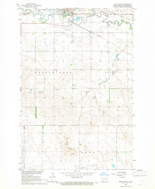 Classic USGS Mott South North Dakota 7.5'x7.5' Topo Map Image