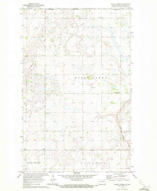 Classic USGS Mount Carmel North Dakota 7.5'x7.5' Topo Map Image
