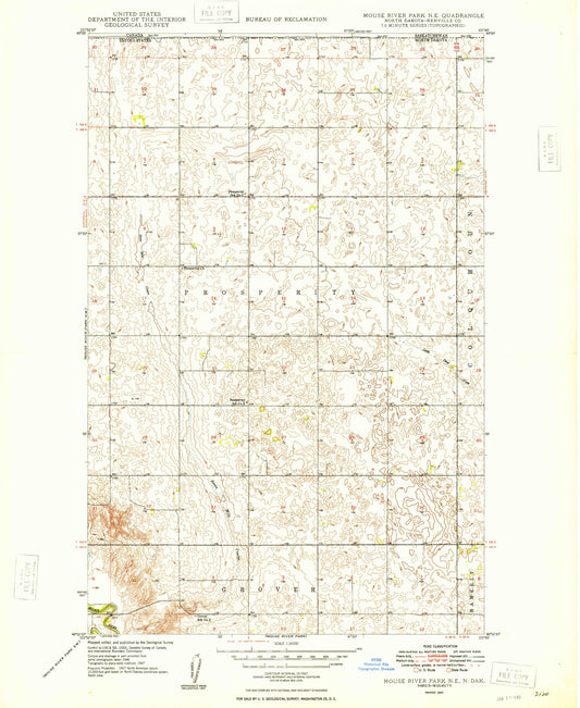 Classic USGS Mouse River Park NE North Dakota 7.5'x7.5' Topo Map Image