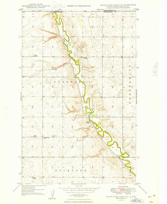 Classic USGS Mouse River Park NW North Dakota 7.5'x7.5' Topo Map Image