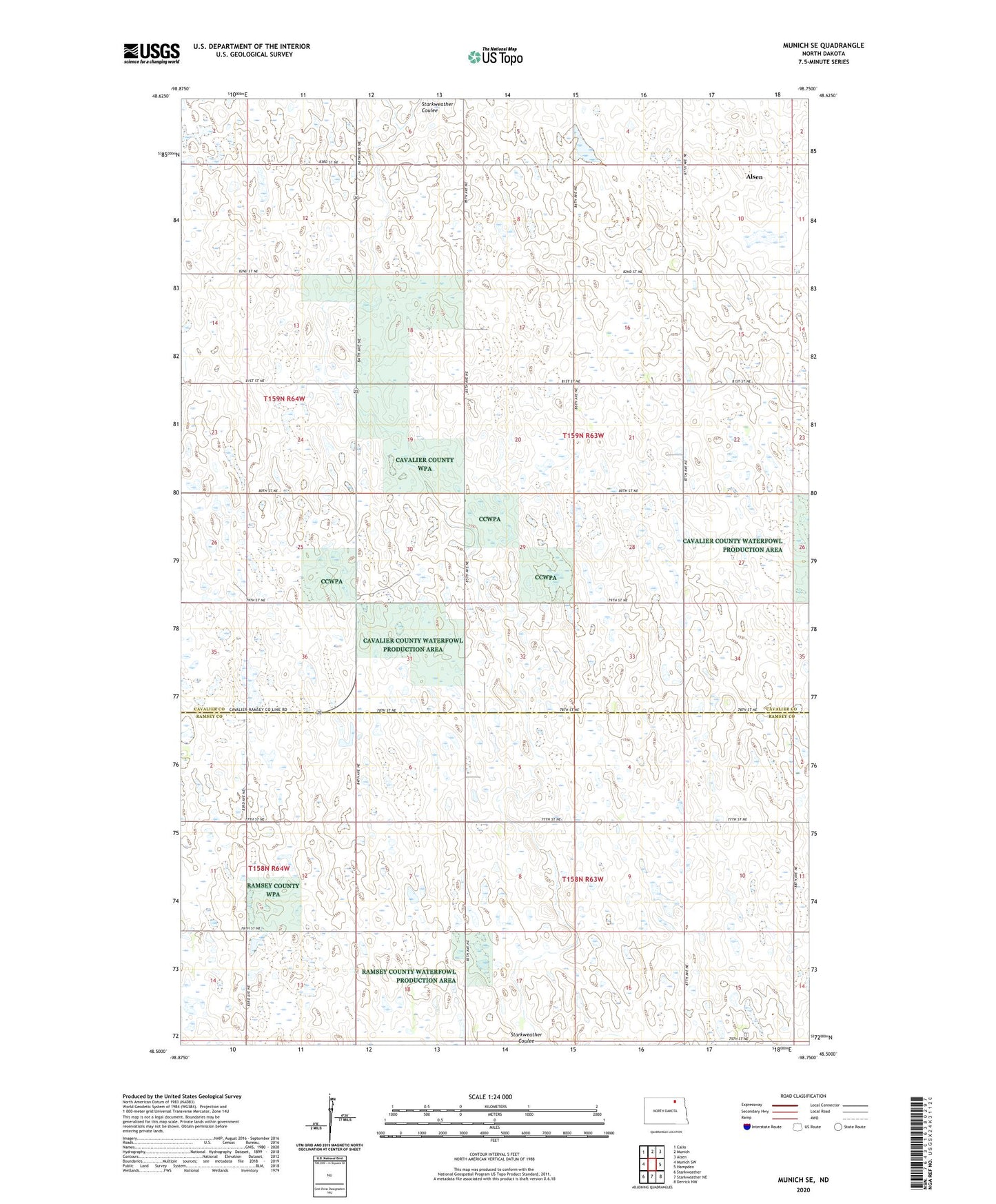 Munich SE North Dakota US Topo Map Image