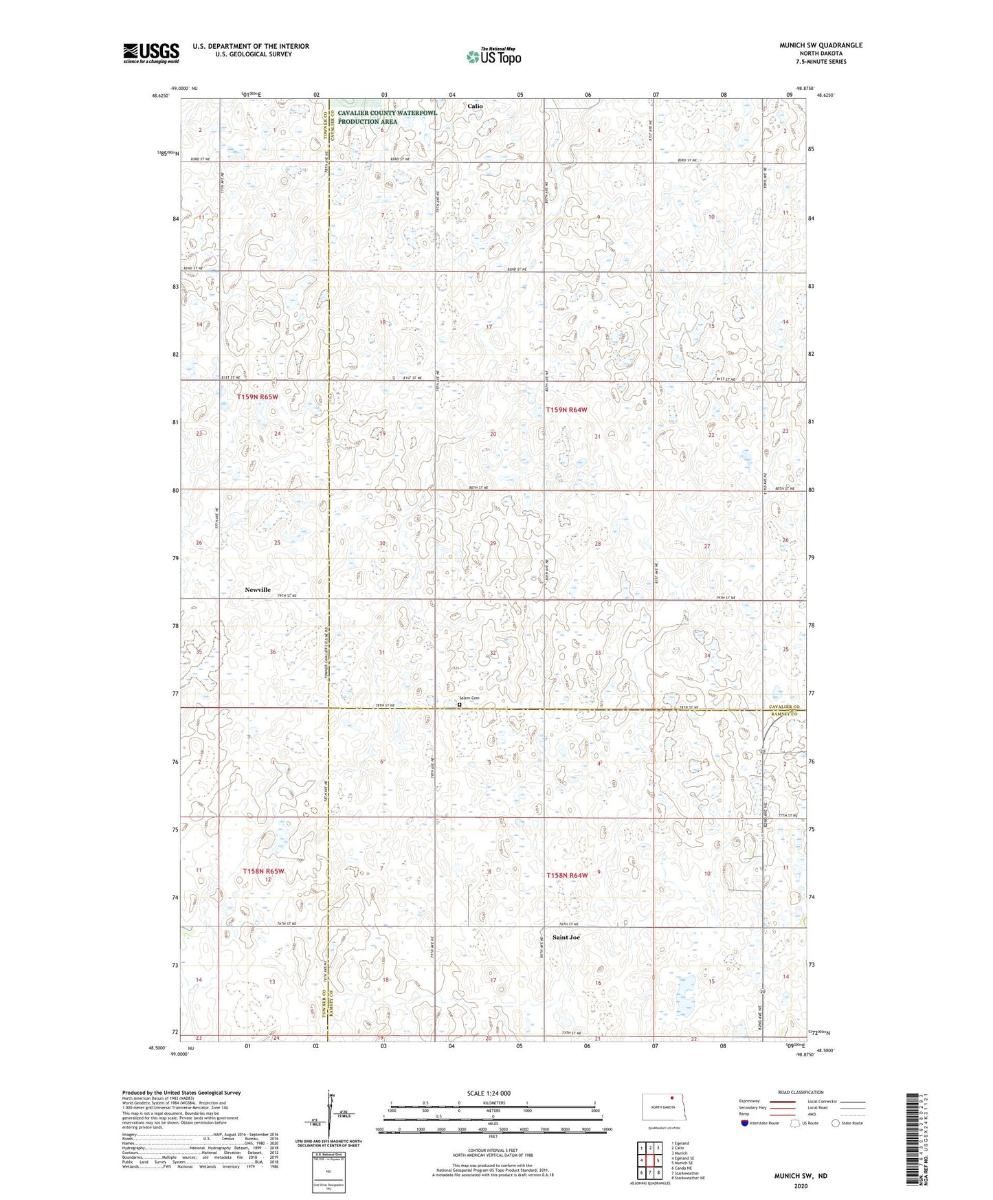 Munich SW North Dakota US Topo Map Image