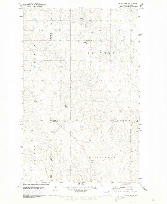 Classic USGS Munich SW North Dakota 7.5'x7.5' Topo Map Image
