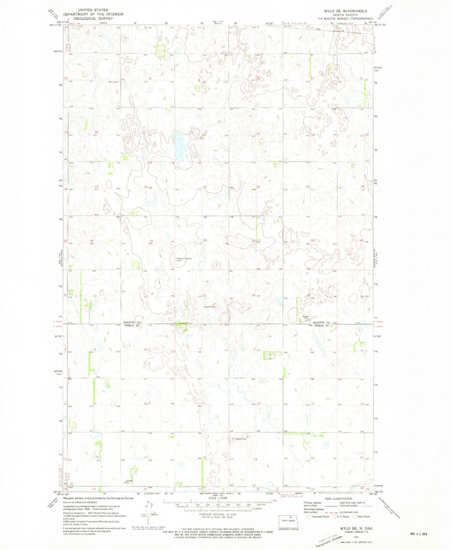 Classic USGS Mylo SE North Dakota 7.5'x7.5' Topo Map Image