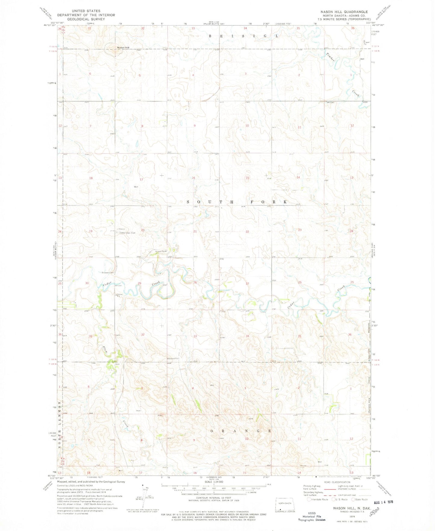Classic USGS Nason Hill North Dakota 7.5'x7.5' Topo Map Image
