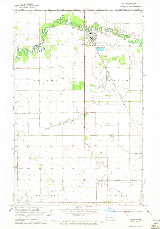 Classic USGS Neche North Dakota 7.5'x7.5' Topo Map Image