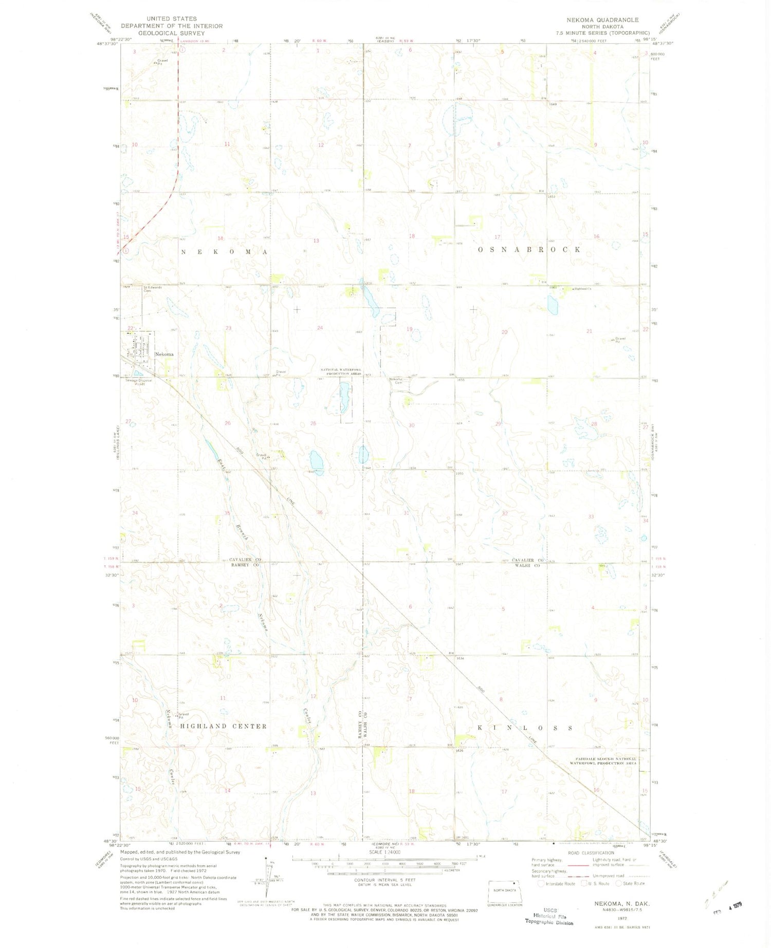 Classic USGS Nekoma North Dakota 7.5'x7.5' Topo Map Image