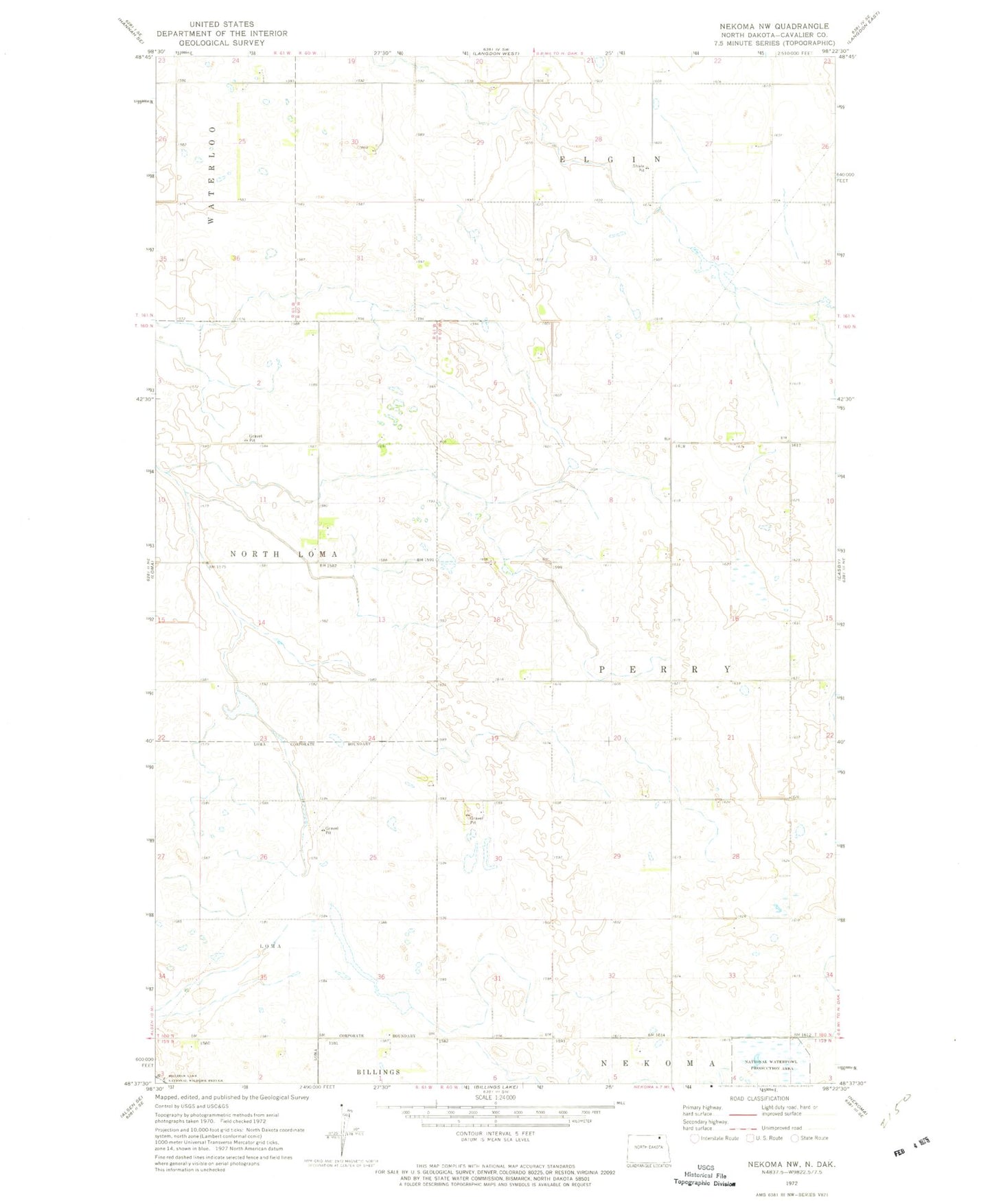 Classic USGS Nekoma NW North Dakota 7.5'x7.5' Topo Map Image