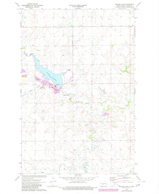 Classic USGS Nelson Lake North Dakota 7.5'x7.5' Topo Map Image