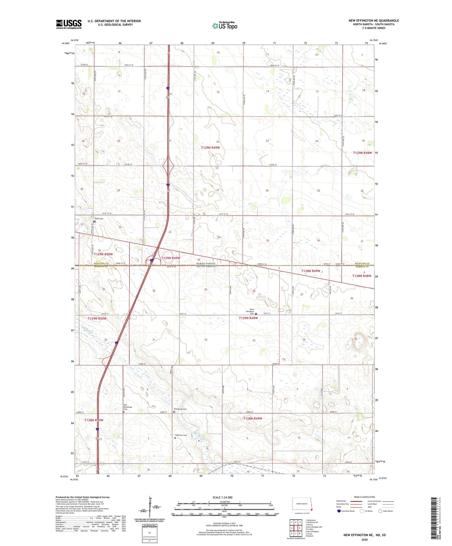 New Effington NE North Dakota US Topo Map Image