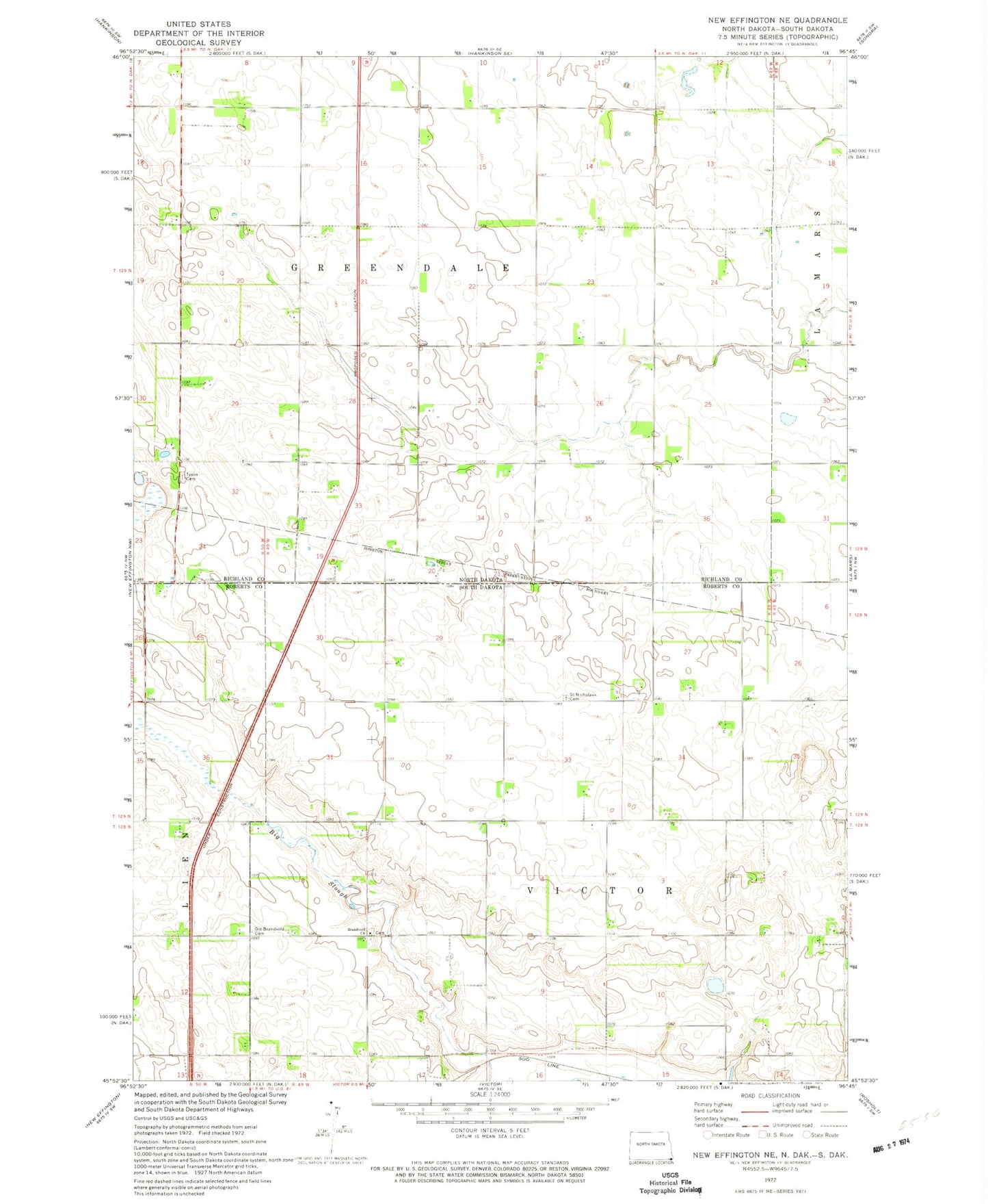 Classic USGS New Effington NE North Dakota 7.5'x7.5' Topo Map Image
