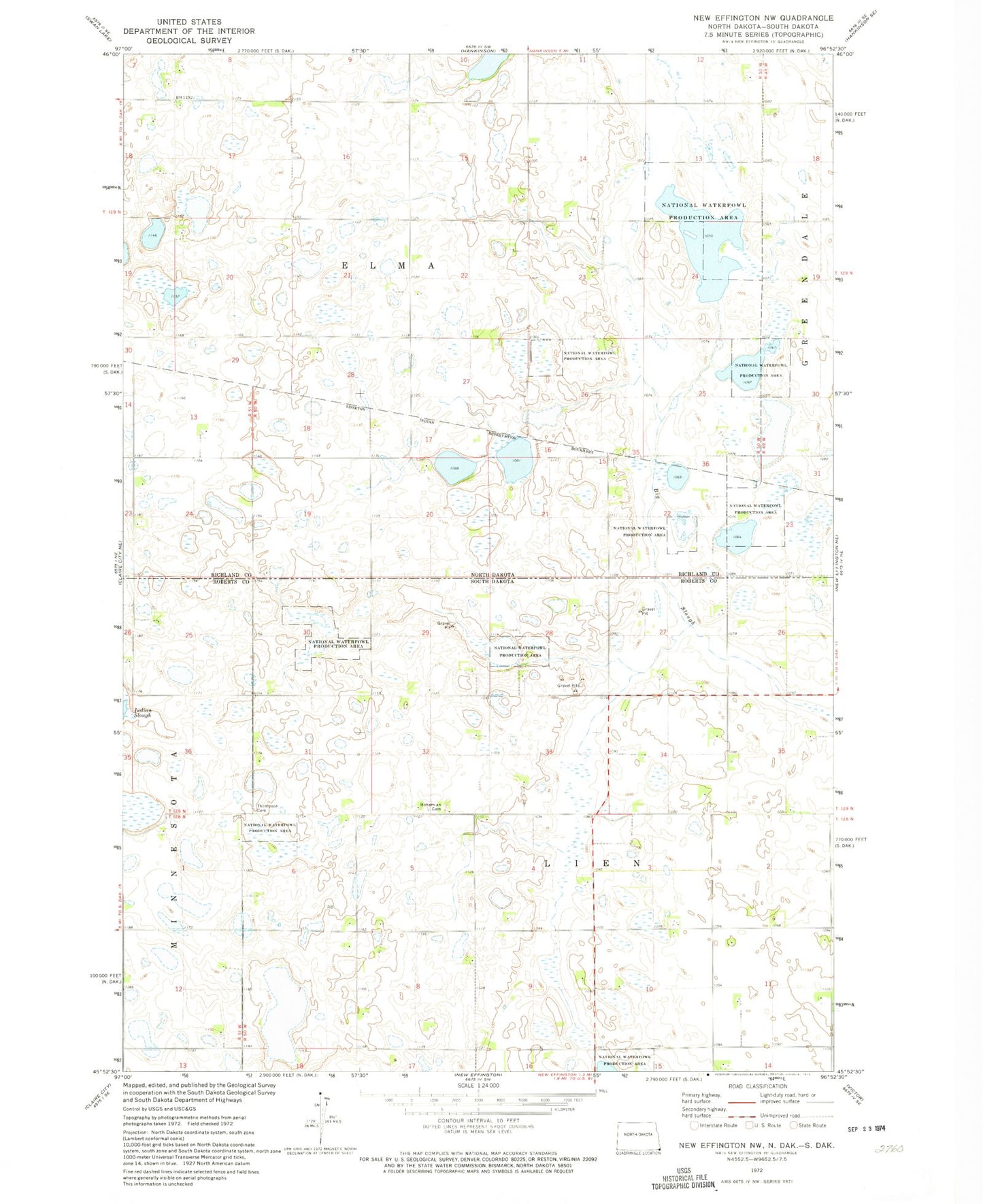 Classic USGS New Effington NW North Dakota 7.5'x7.5' Topo Map Image