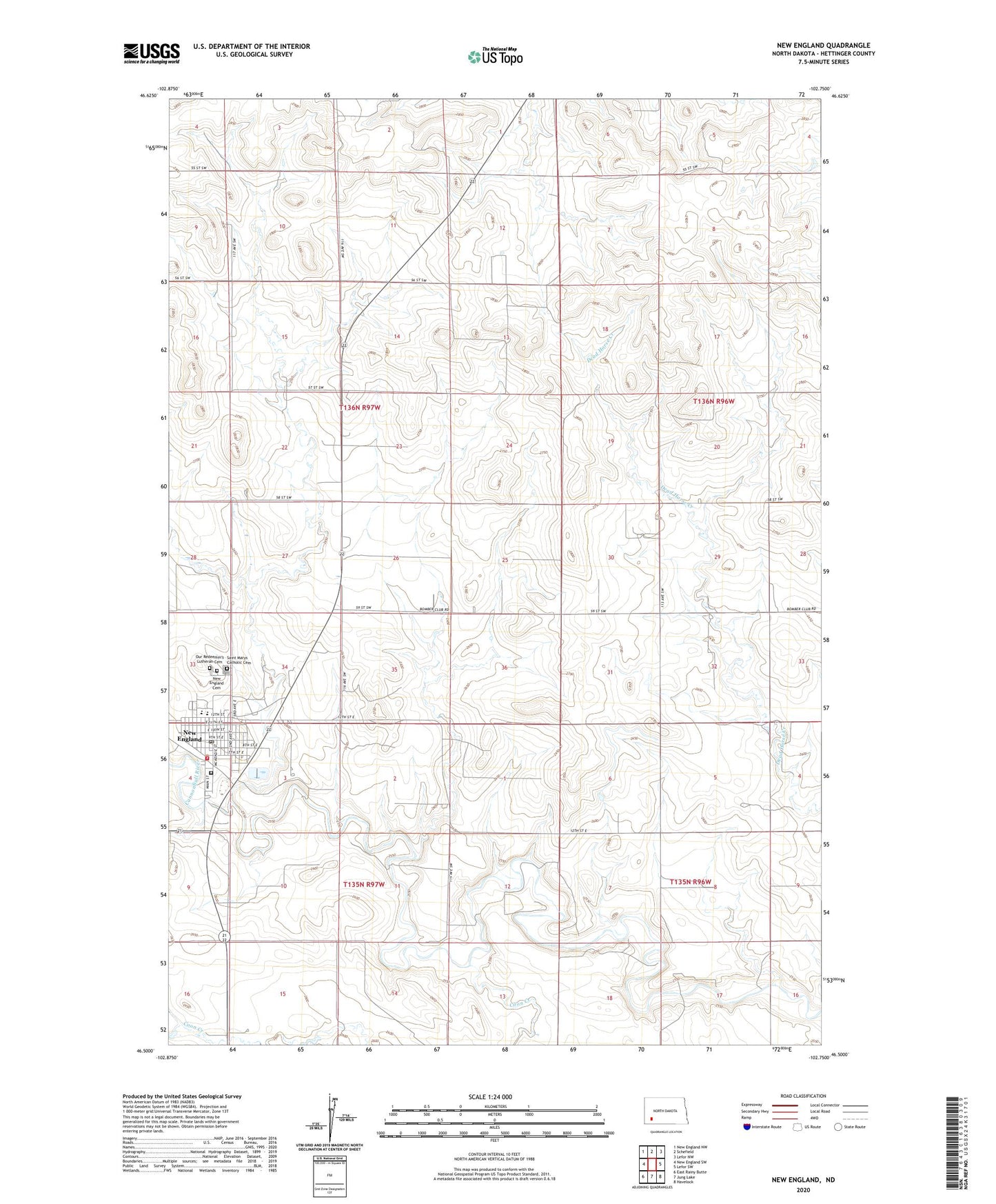 New England North Dakota US Topo Map Image
