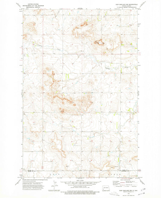 Classic USGS New England NW North Dakota 7.5'x7.5' Topo Map Image