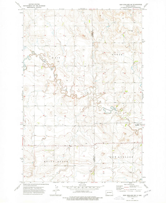 Classic USGS New England SW North Dakota 7.5'x7.5' Topo Map Image