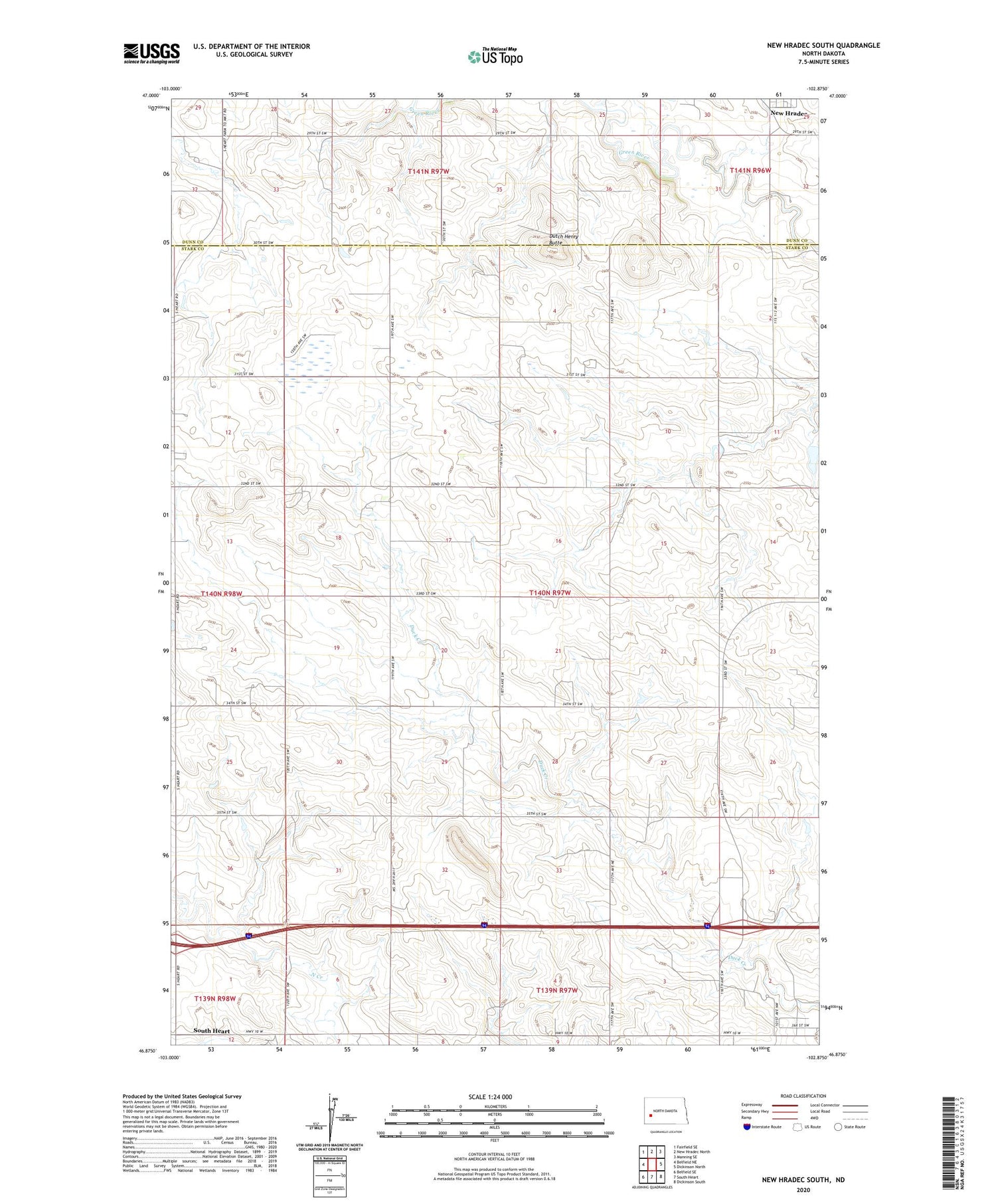 New Hradec South North Dakota US Topo Map Image