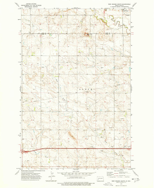 Classic USGS New Hradec South North Dakota 7.5'x7.5' Topo Map Image