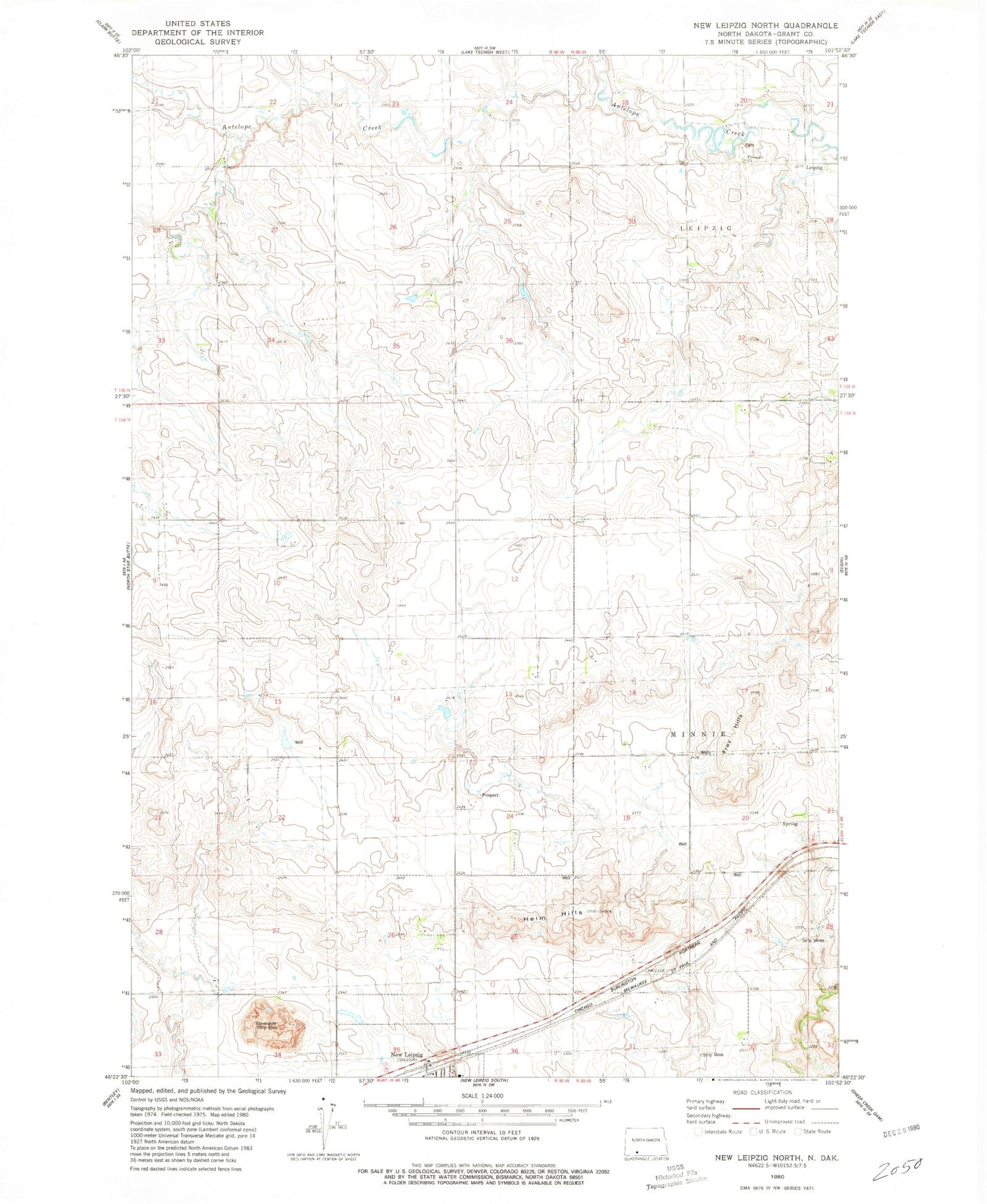 Classic USGS New Leipzig North North Dakota 7.5'x7.5' Topo Map Image