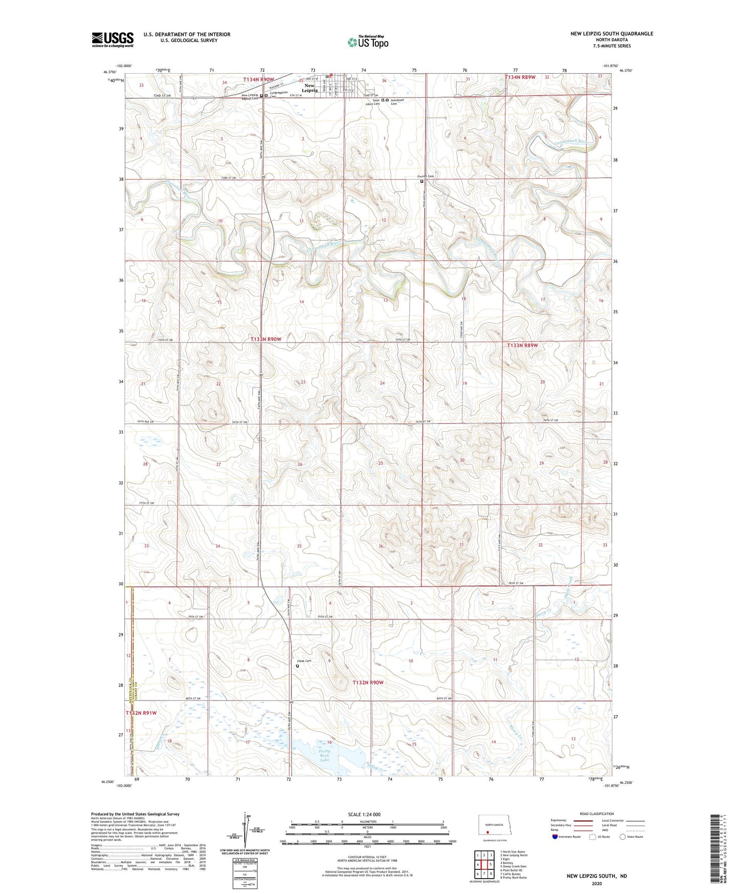 New Leipzig South North Dakota US Topo Map Image