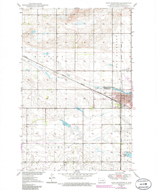 Classic USGS New Rockford North Dakota 7.5'x7.5' Topo Map Image