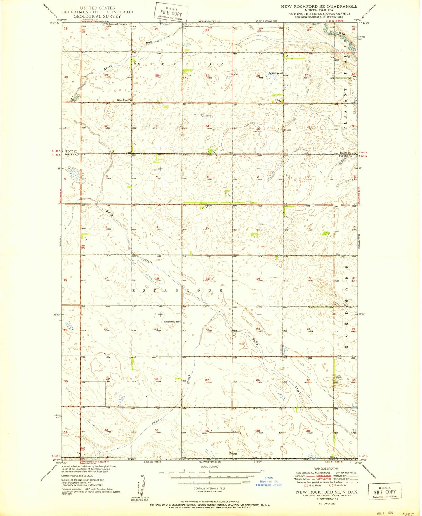 Classic USGS New Rockford SE North Dakota 7.5'x7.5' Topo Map Image