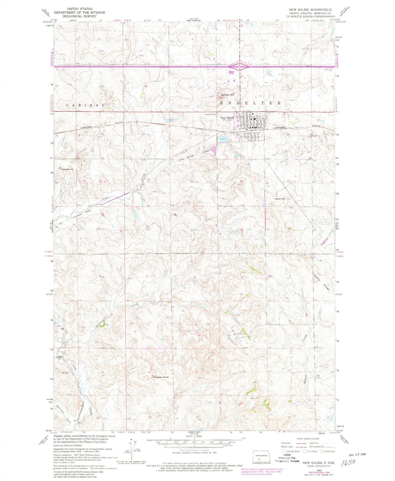 Classic USGS New Salem North Dakota 7.5'x7.5' Topo Map Image