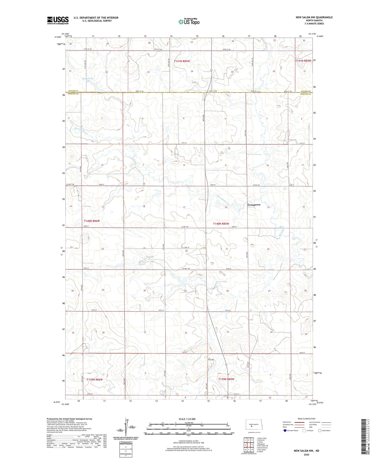 New Salem NW North Dakota US Topo Map Image