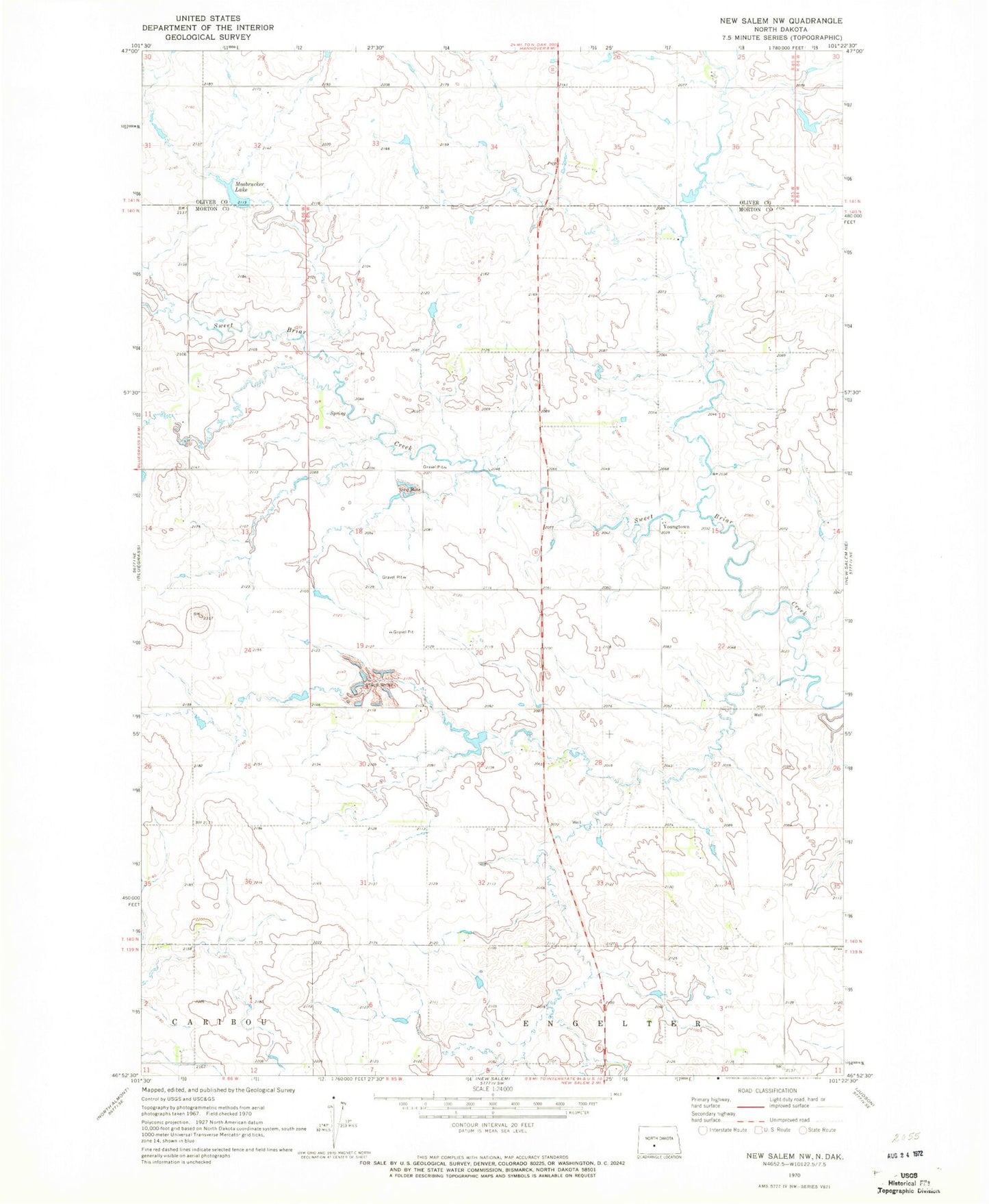 Classic USGS New Salem NW North Dakota 7.5'x7.5' Topo Map Image