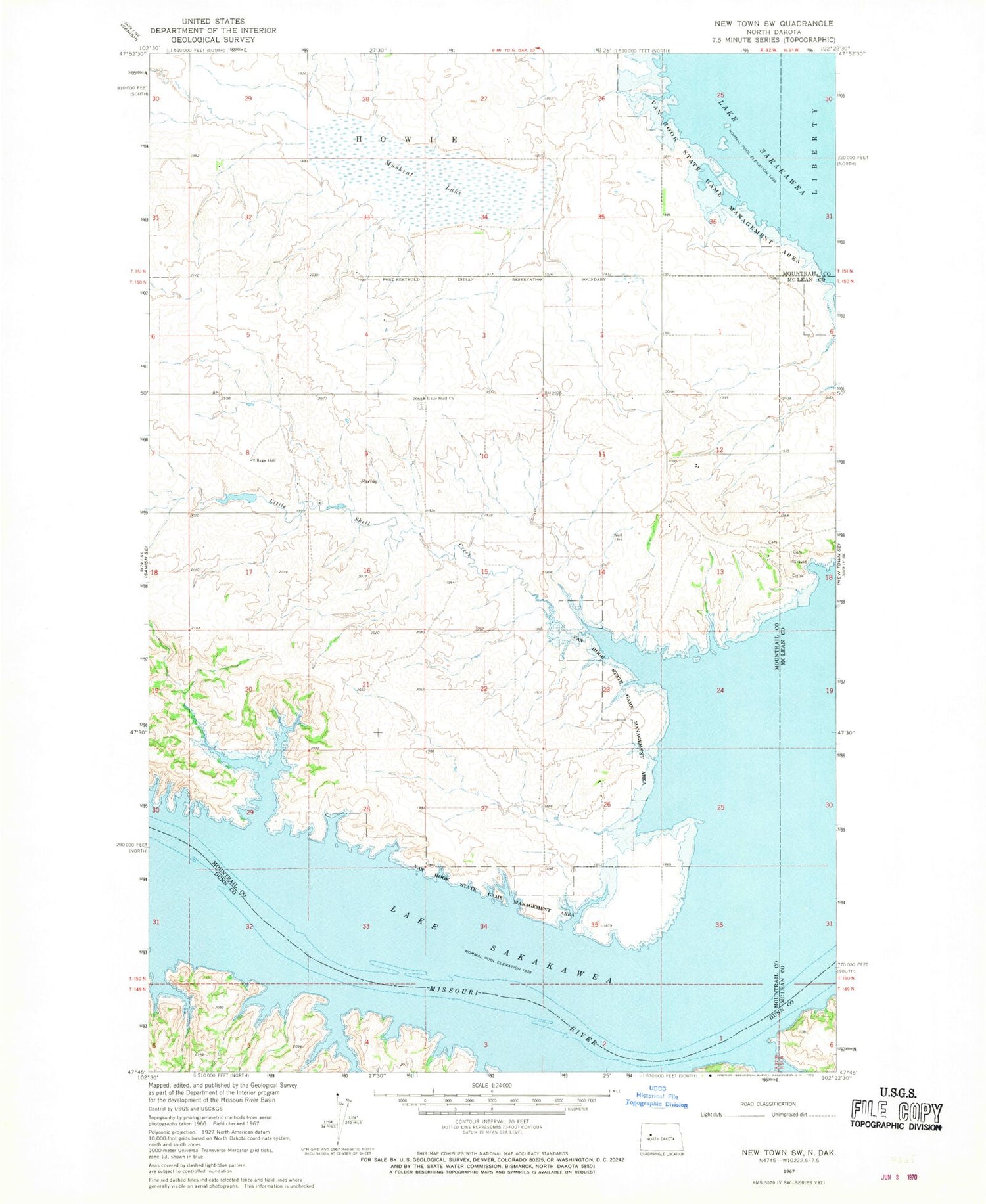 Classic USGS New Town SW North Dakota 7.5'x7.5' Topo Map Image